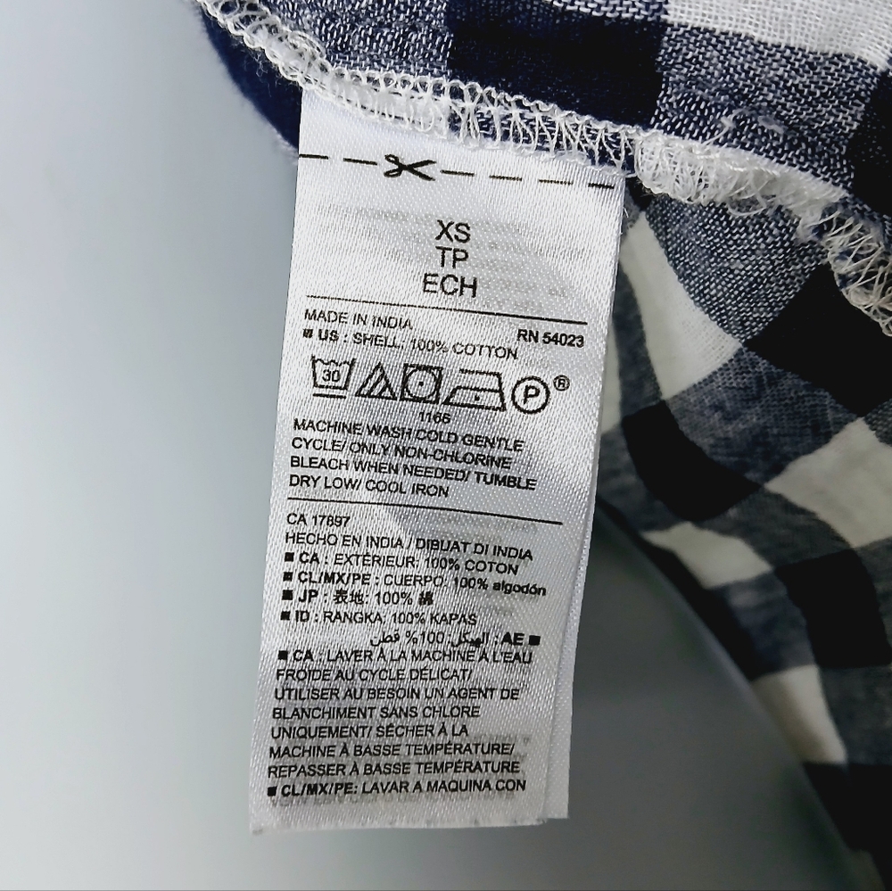 Classic Navy Blue & White Gingham Checkered Long Sleeve Button Up Shirt XS - Picture 3 of 5
